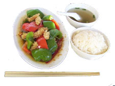 Stir-fry capsicum &Fresh squids & Black Bean sauce &Rice
