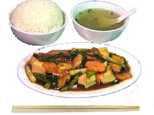 Stir-fry tofu & Ginger & Spring onion on rice